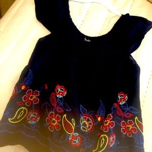 Navy embroidered light weight summer top